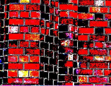 Raw Project 2001; Red Brick; Red bricks outside Gus Fisher on Shortland Street create a more intense brick wall uniformity, conformity, Red digitals not Red squares